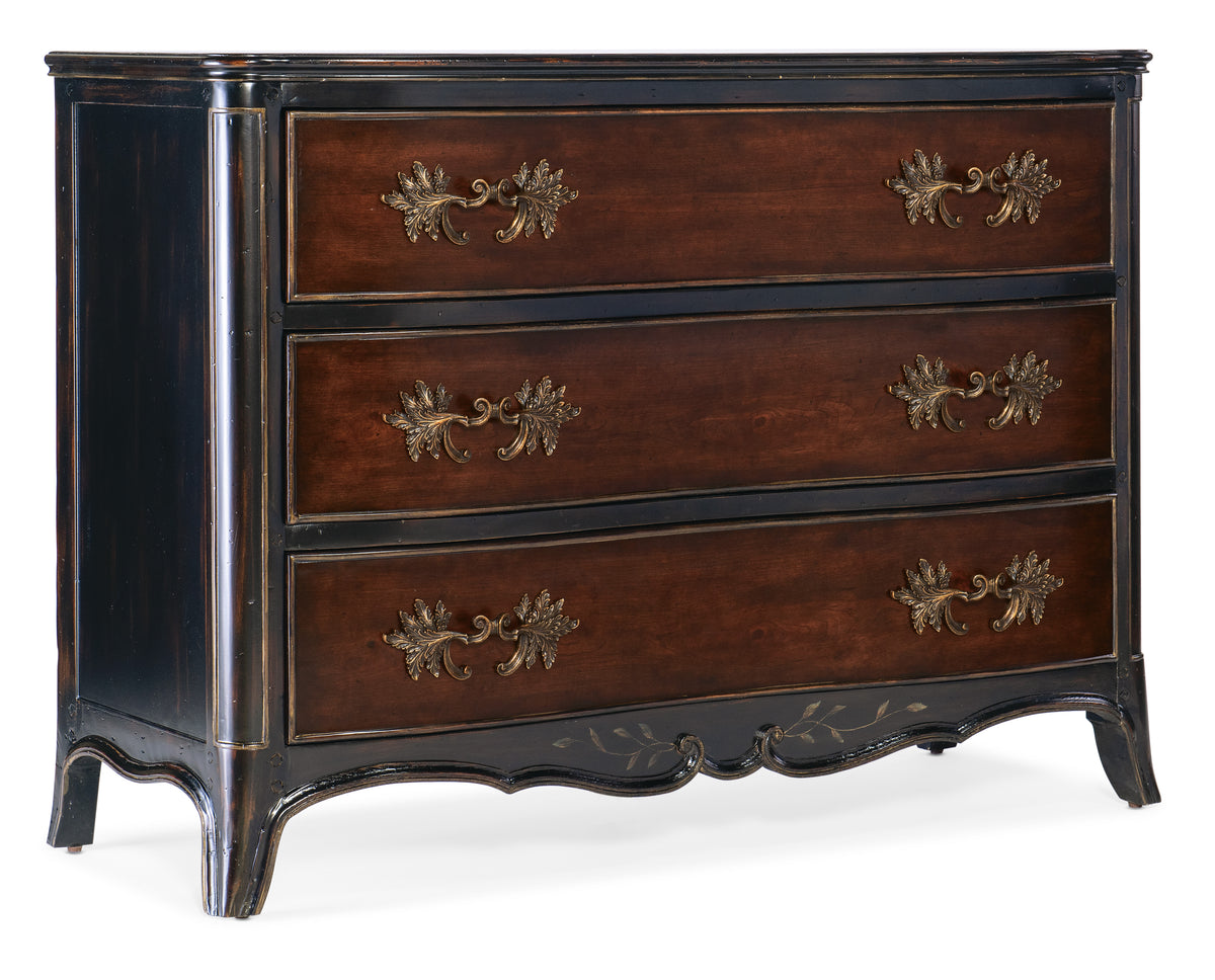a brown and black dresser