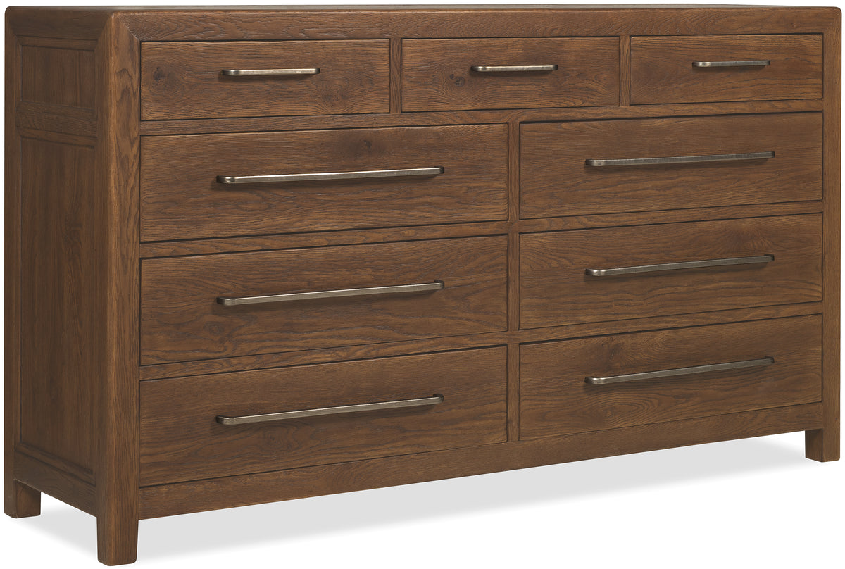 a wooden dresser with drawers