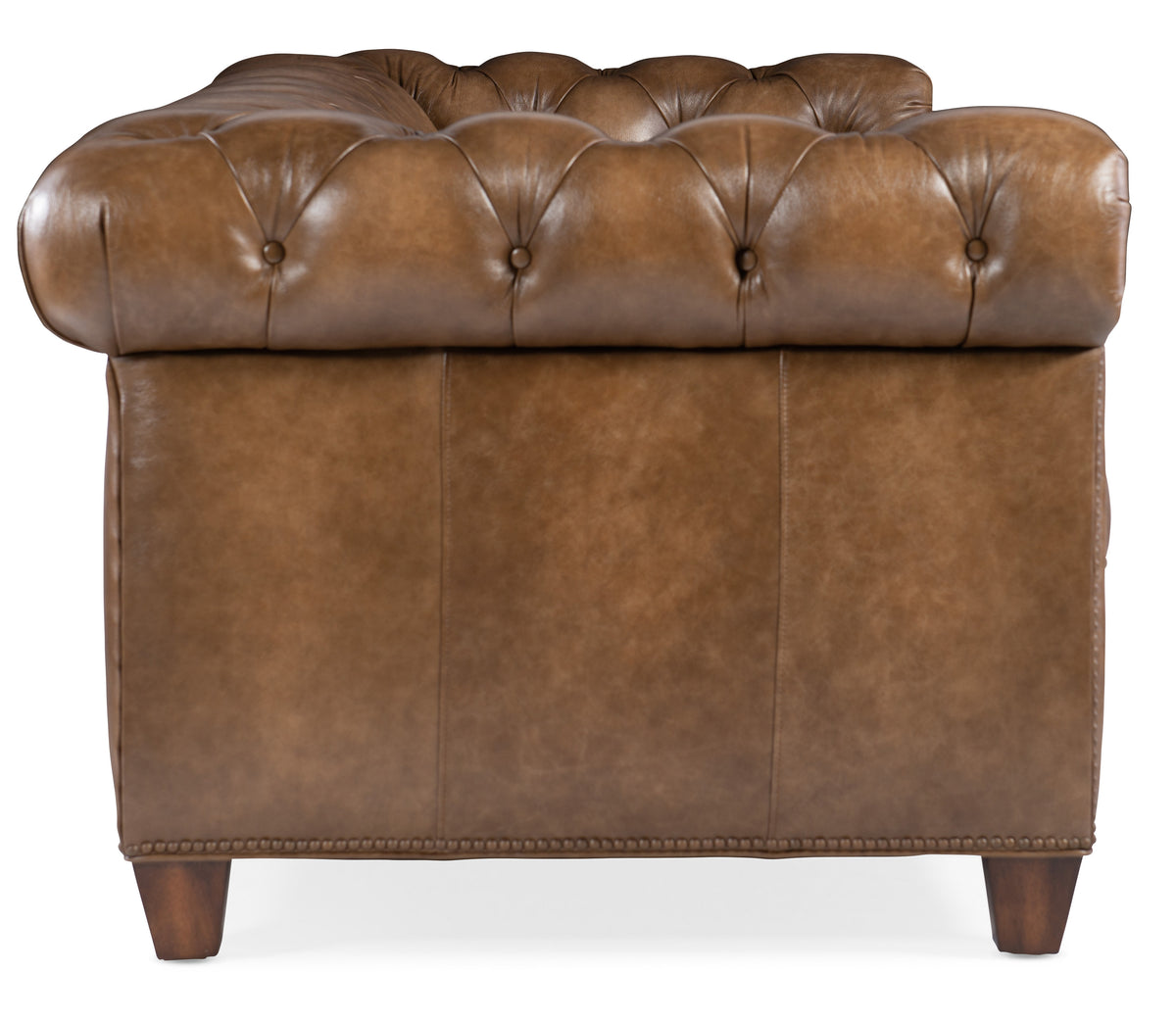 the back of a brown leather chair