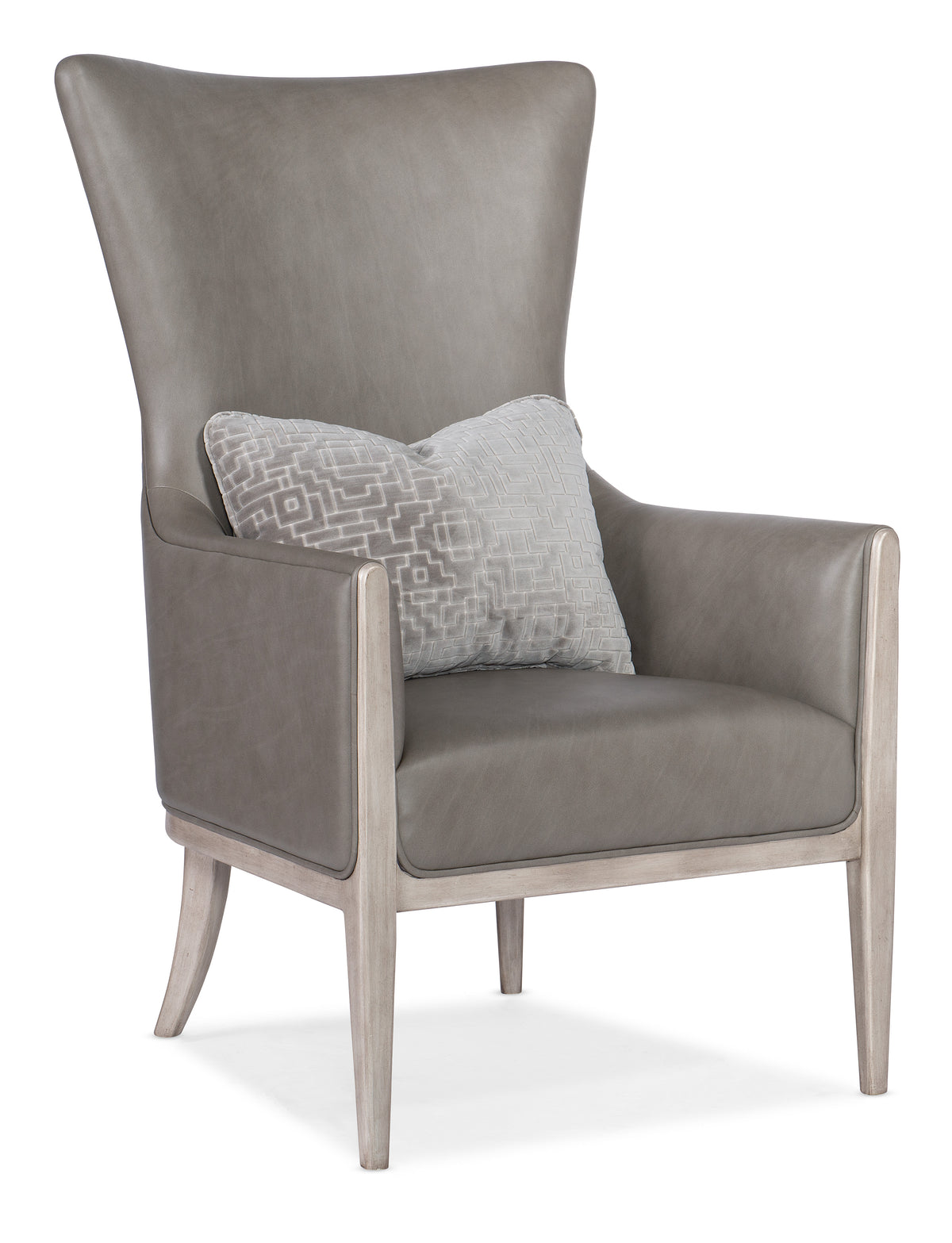 a grey chair with a pillow