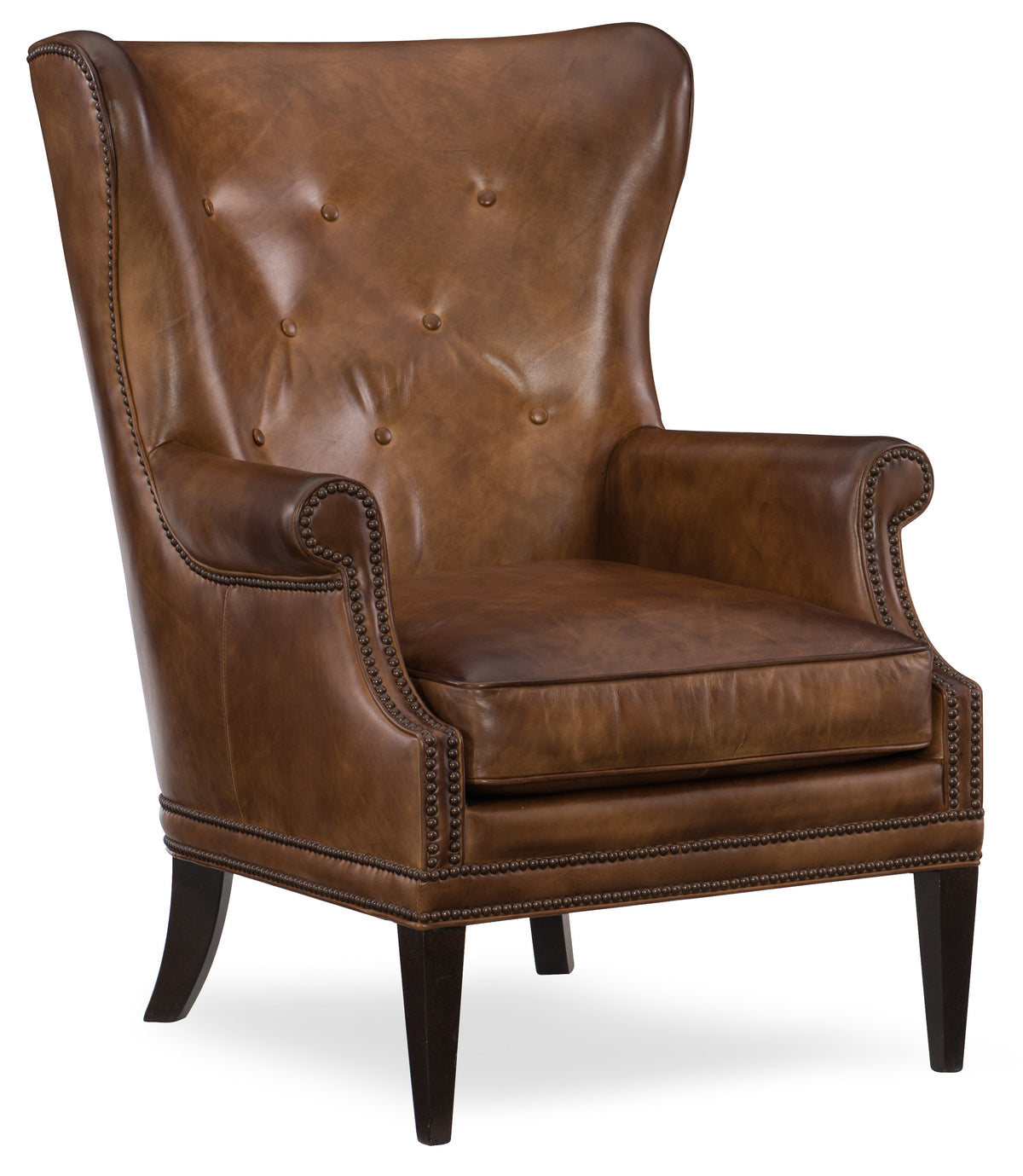 a brown leather chair with a white background