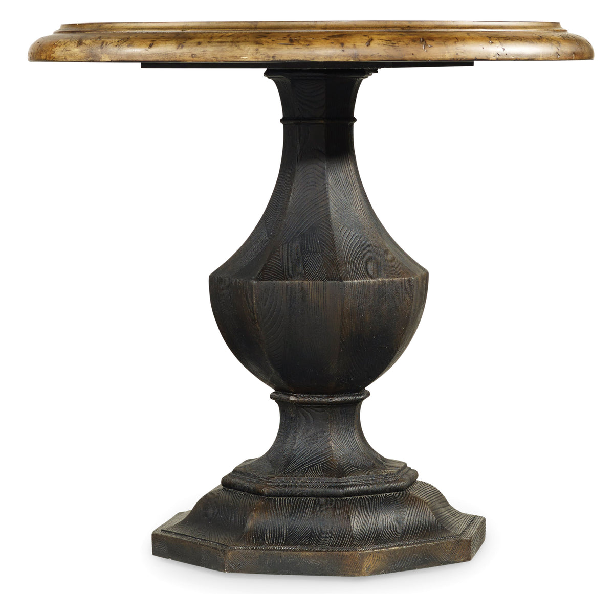 a round table with a wooden top