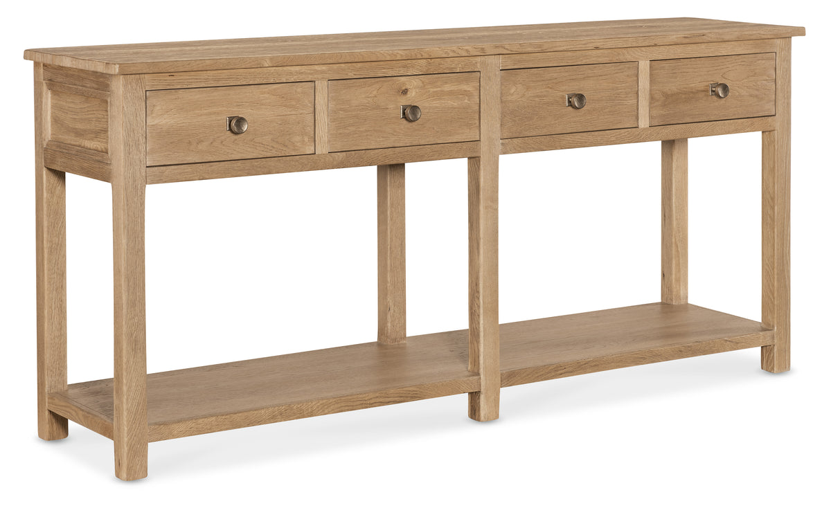 a wooden table with drawers