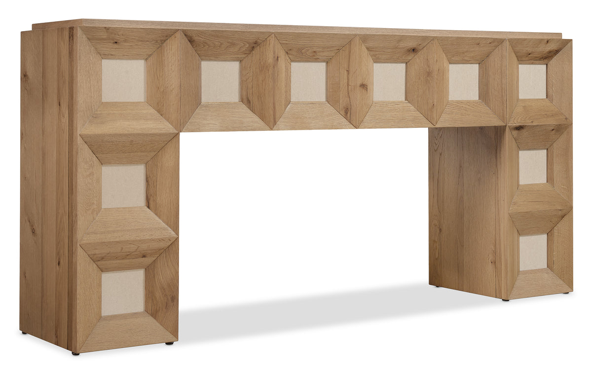 a wooden table with square designs