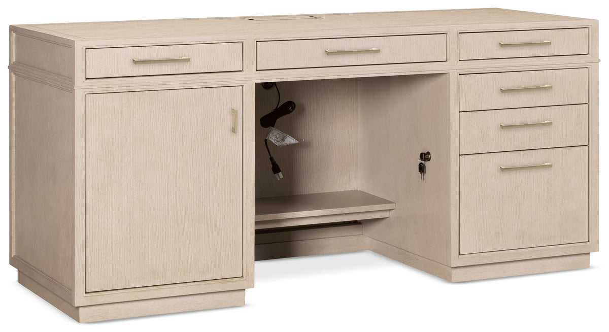 a white desk with drawers and a shelf
