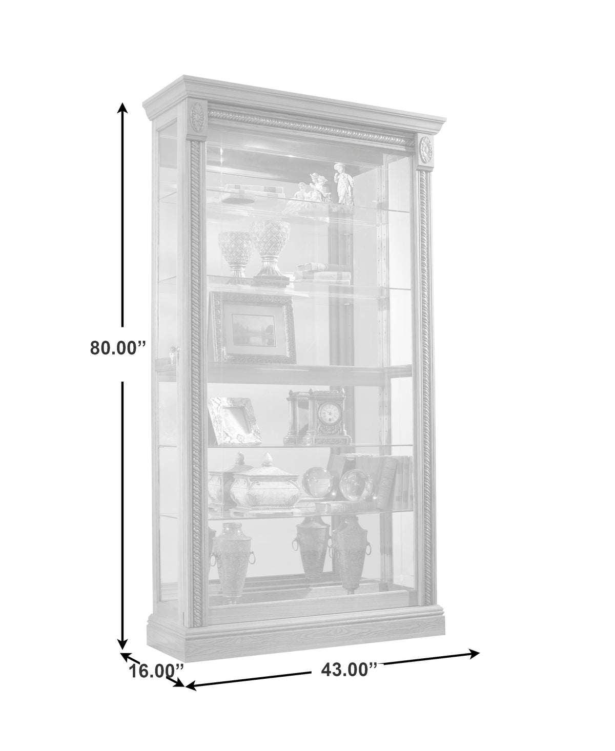 a tall glass cabinet with a glass door and a glass shelf with a glass door