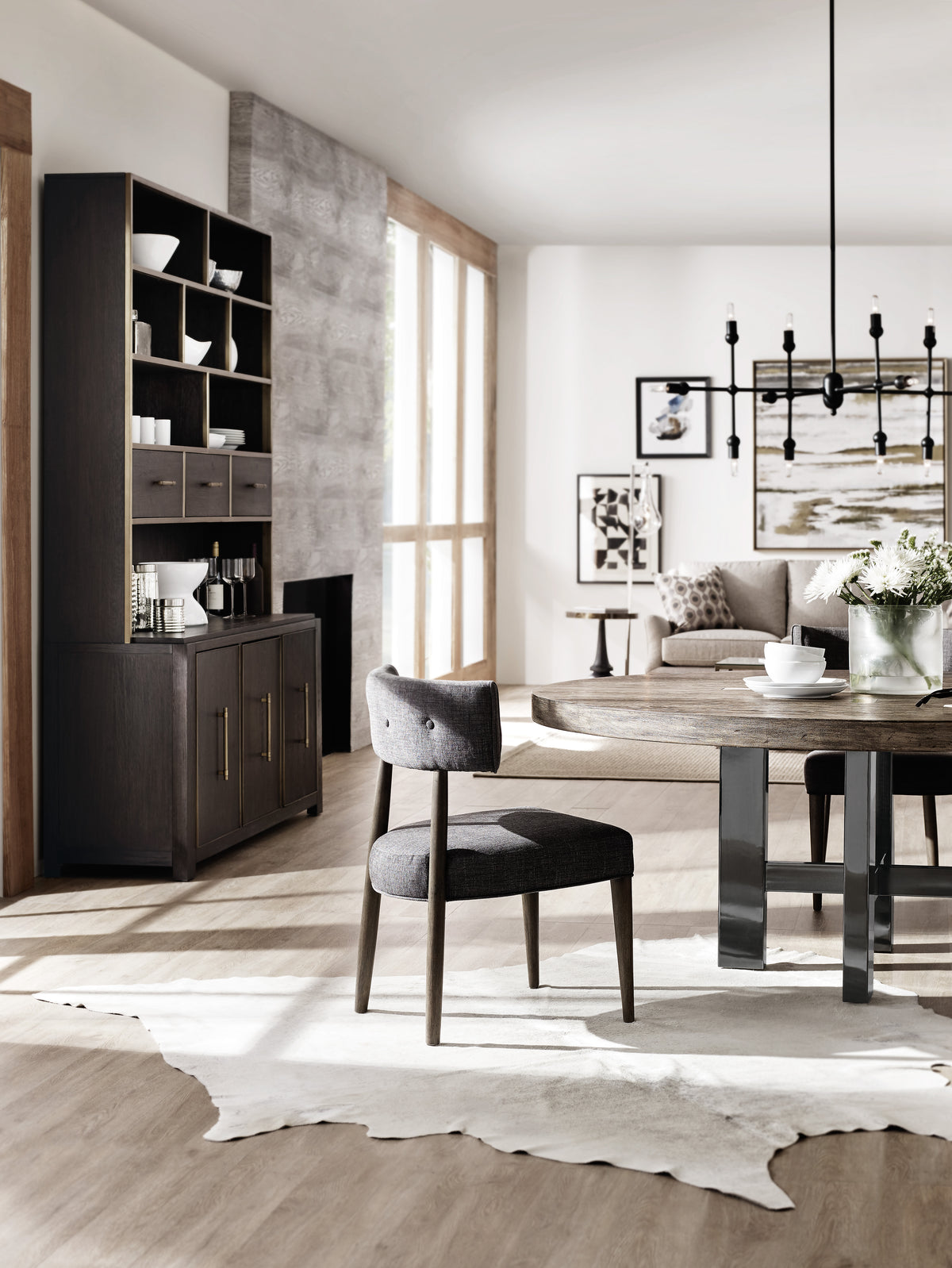a room with a table and chairs