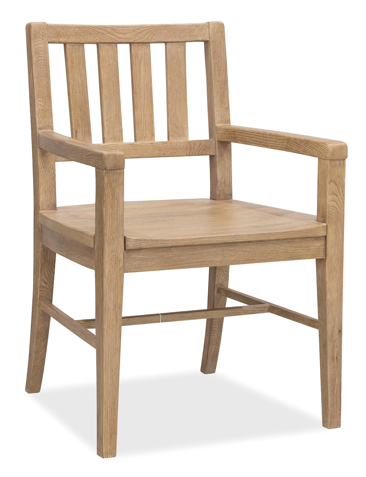 a wooden chair with armrests