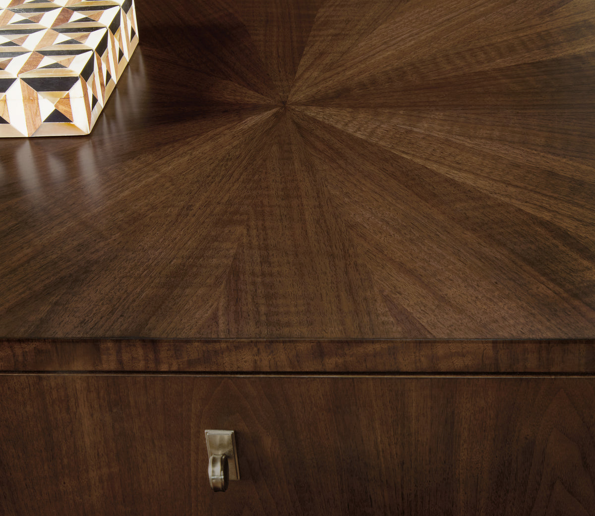 a wooden table with a box on it