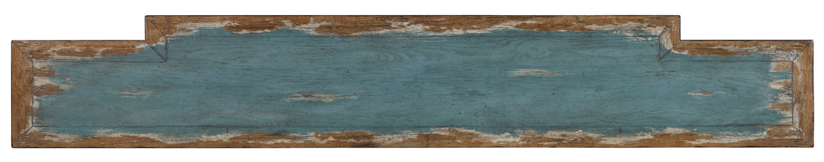 a blue and brown wood sign