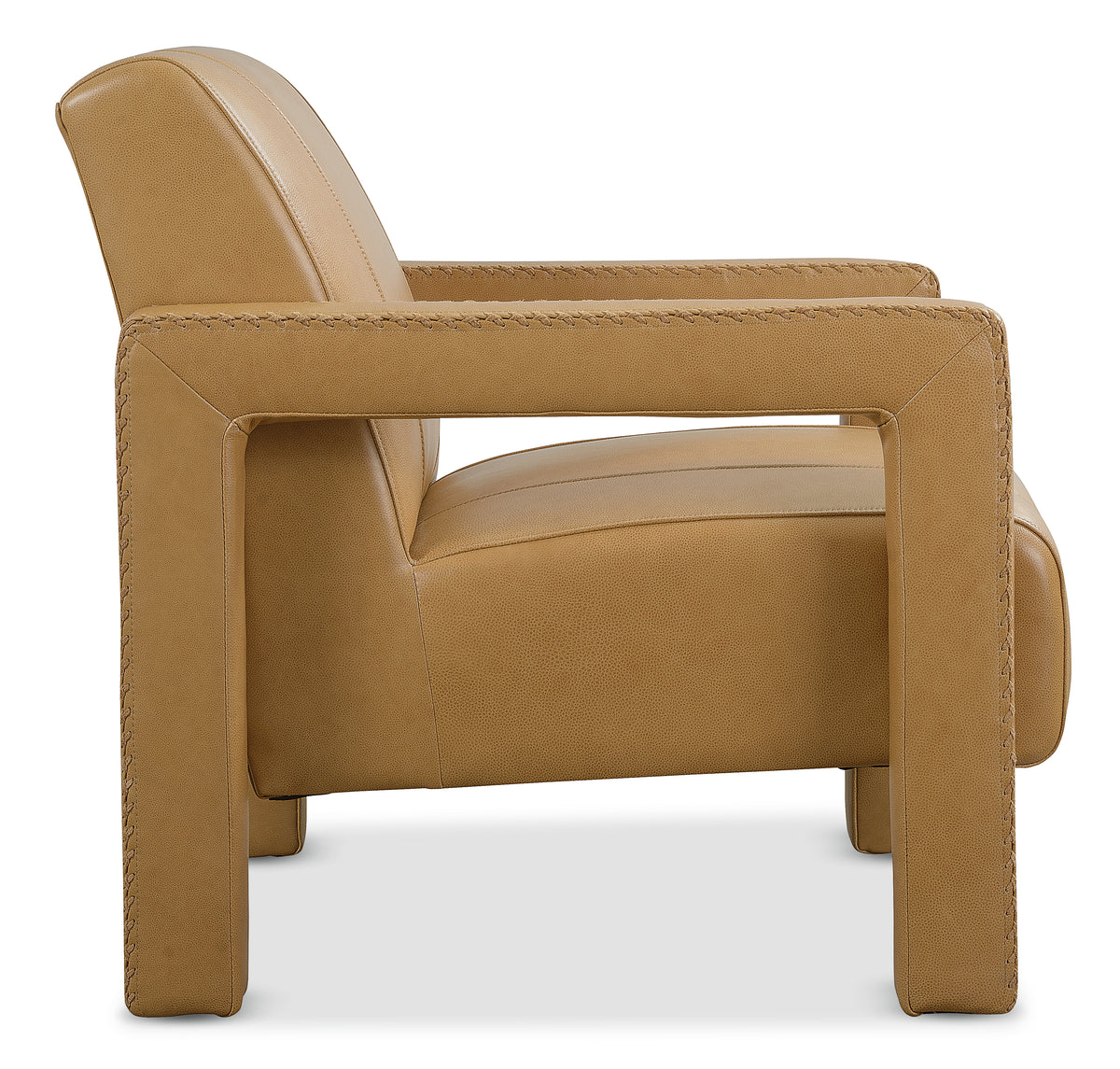 a brown leather chair with armrests