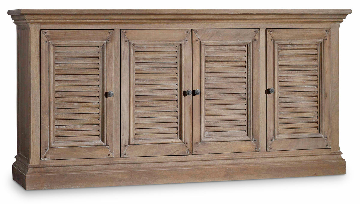 a wooden cabinet with shutters