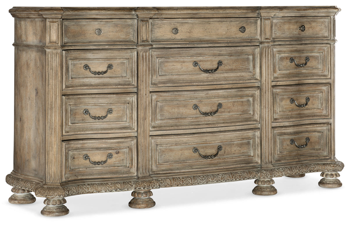 a wooden dresser with drawers