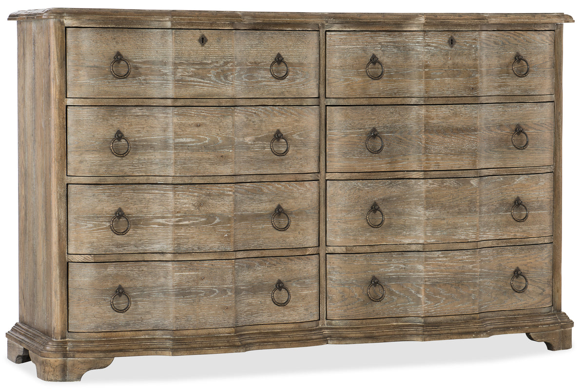 a wooden dresser with drawers