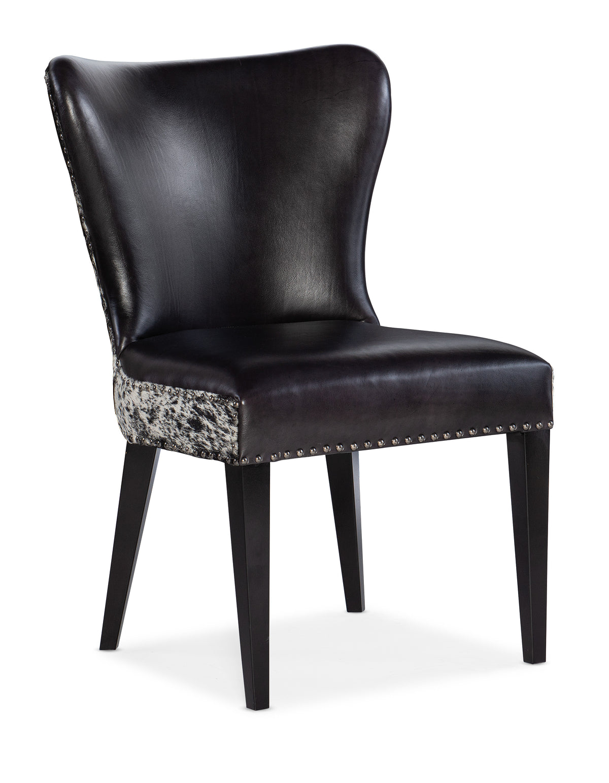 a black chair with silver trim