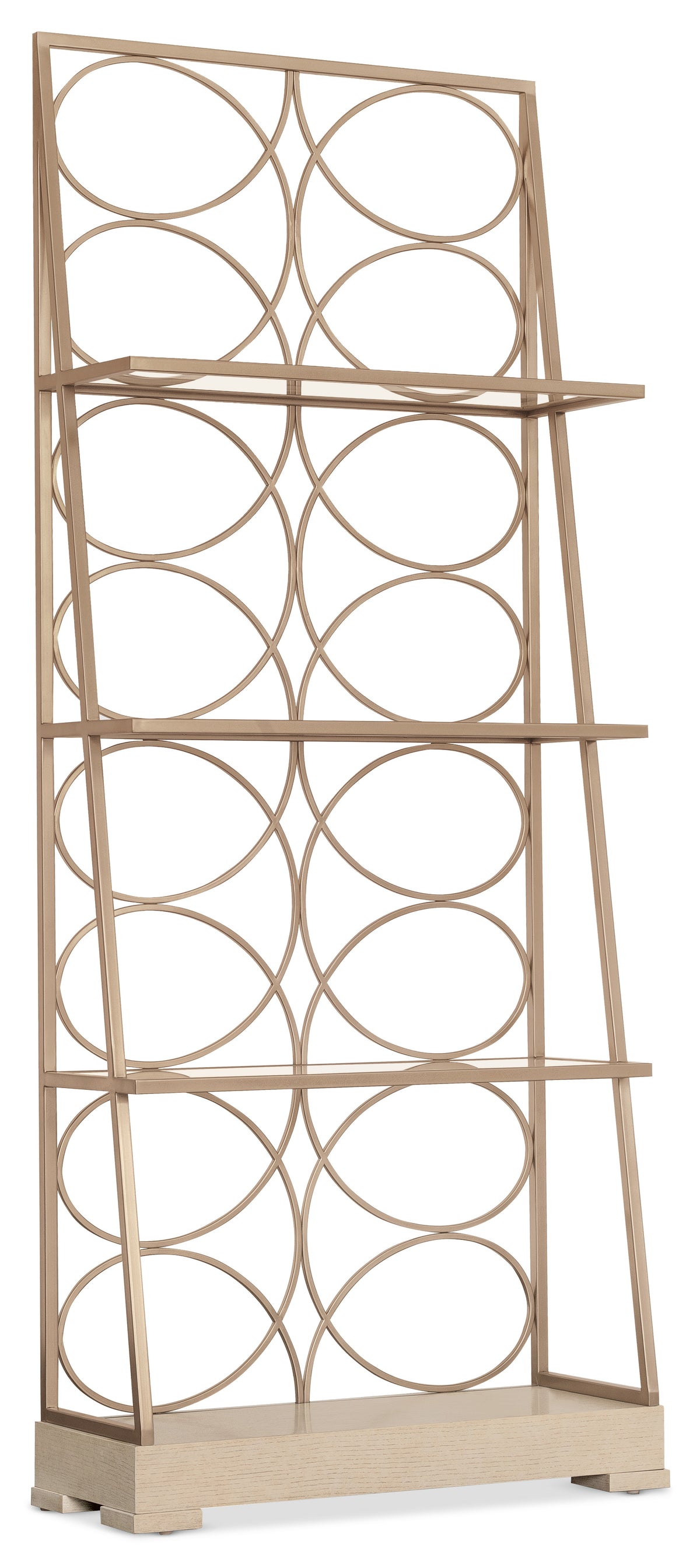 a shelf with a circular design