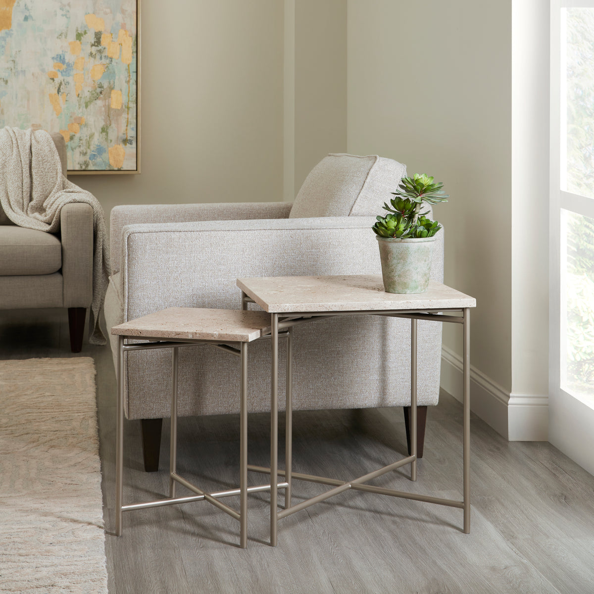 a table next to a couch