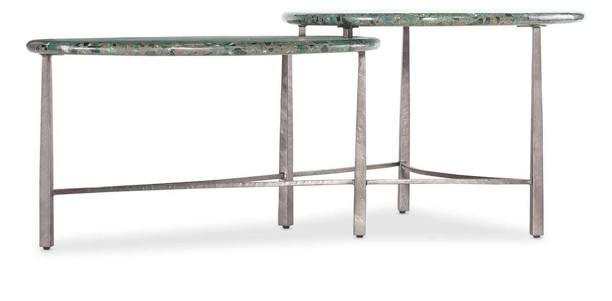 a two tables with a marble top