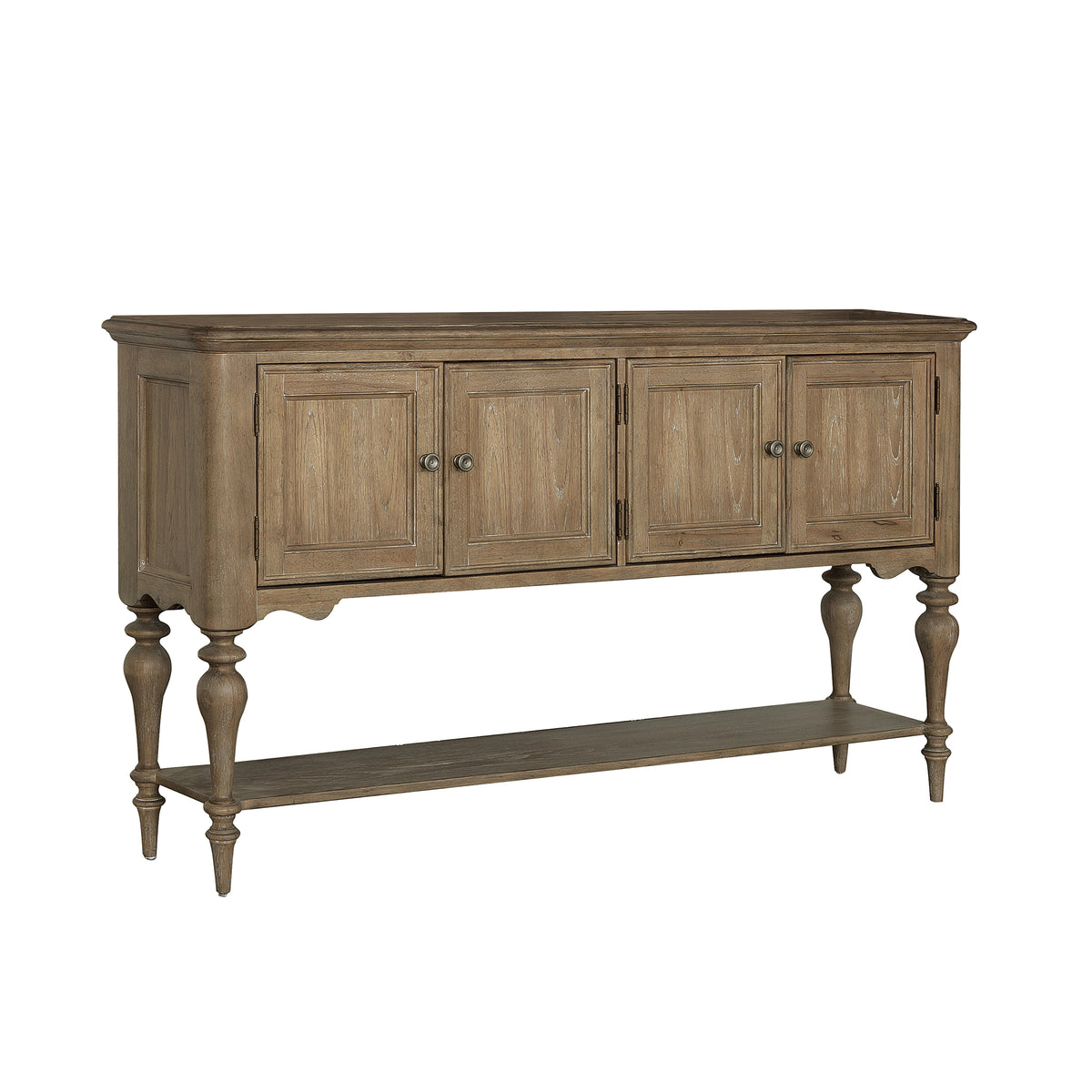 a wooden cabinet with legs and a shelf