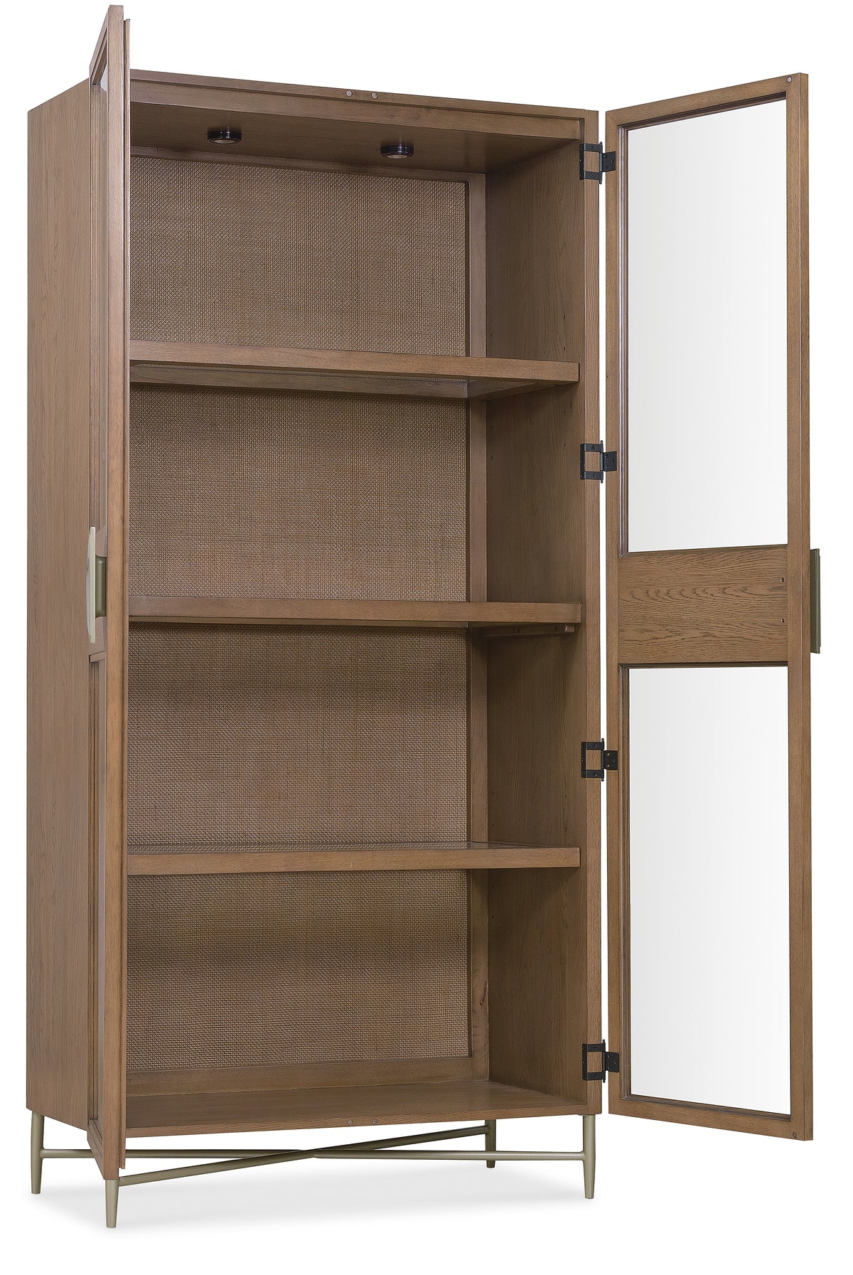 a wooden cabinet with a mirror
