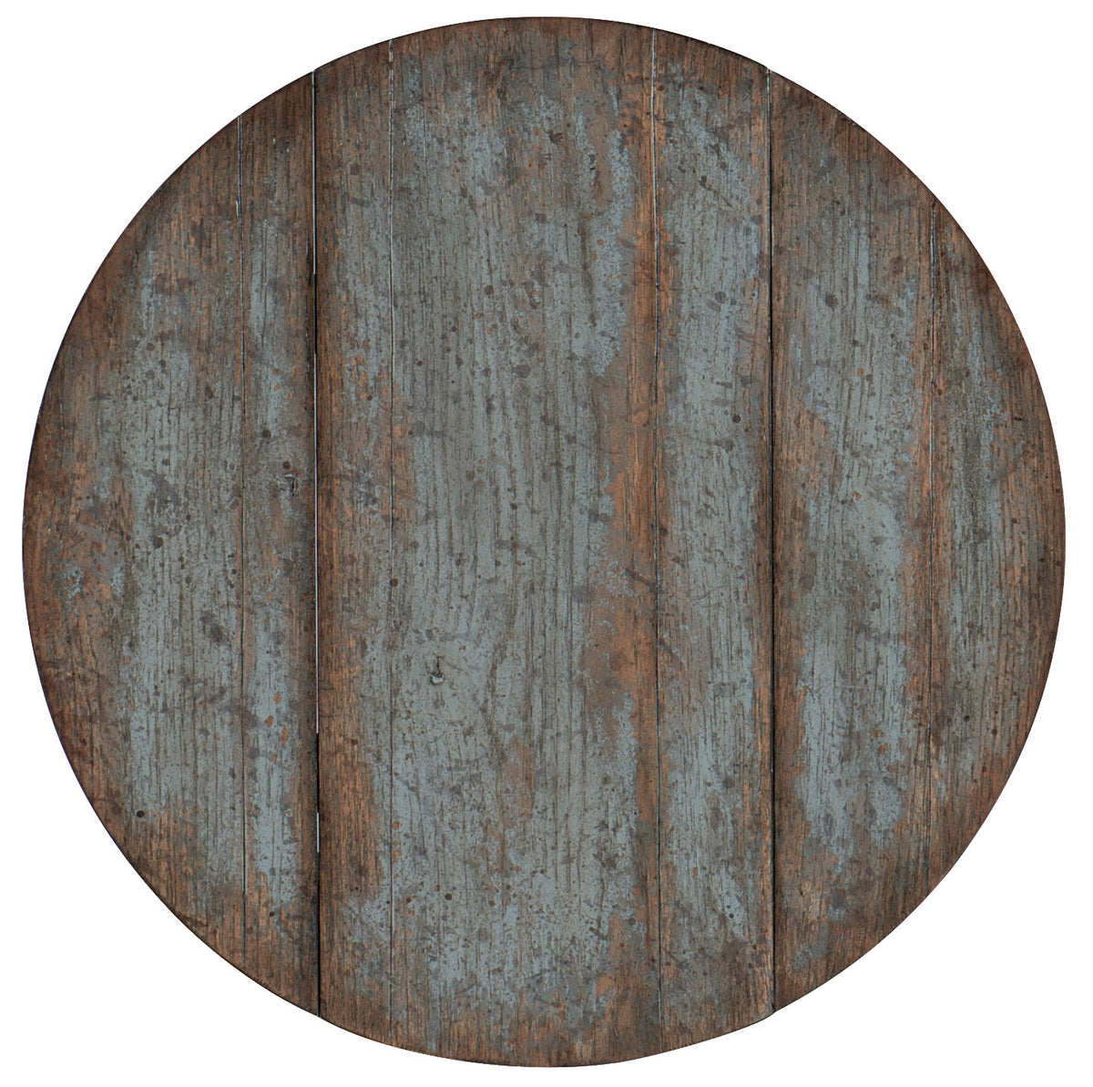 a circular wood surface with a blue and brown color