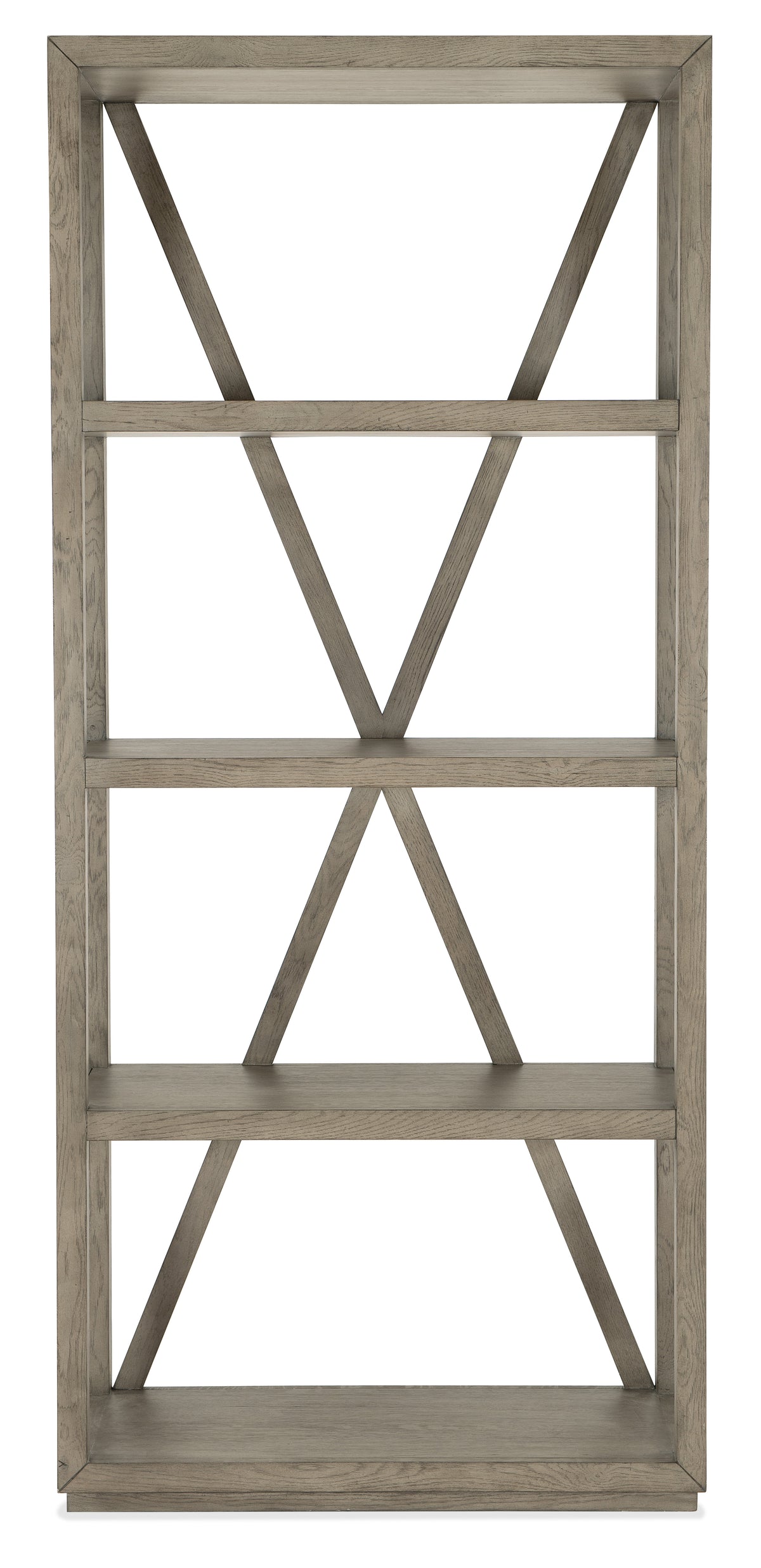 a wooden shelf with x shaped shelves