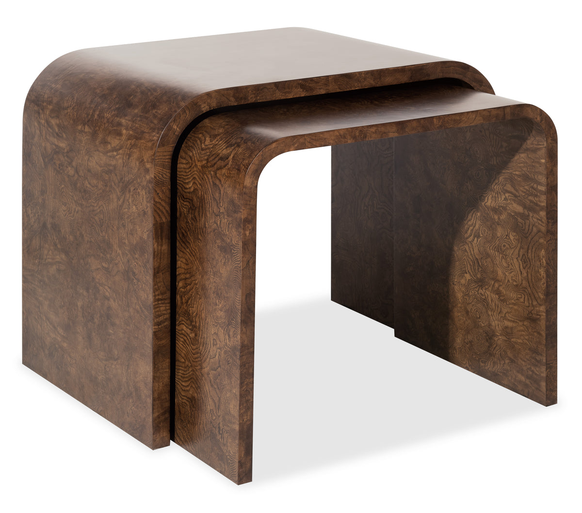 a two end tables with a curved top