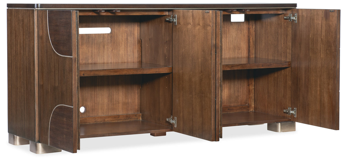 a wooden cabinet with shelves
