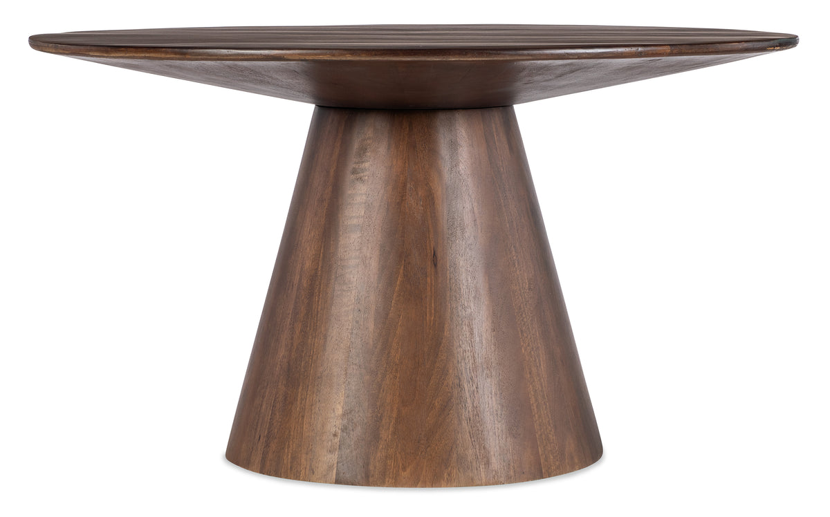 a round wooden table with a white background