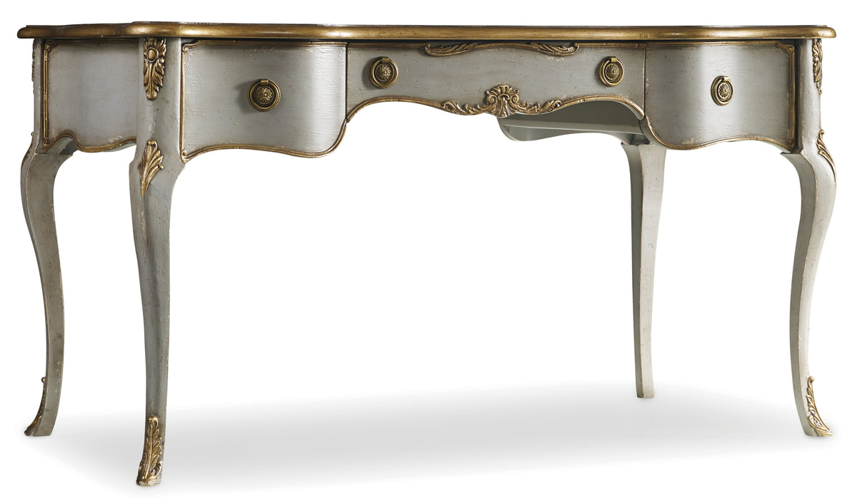 a white and gold desk