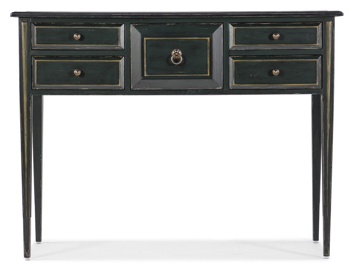 a black table with drawers