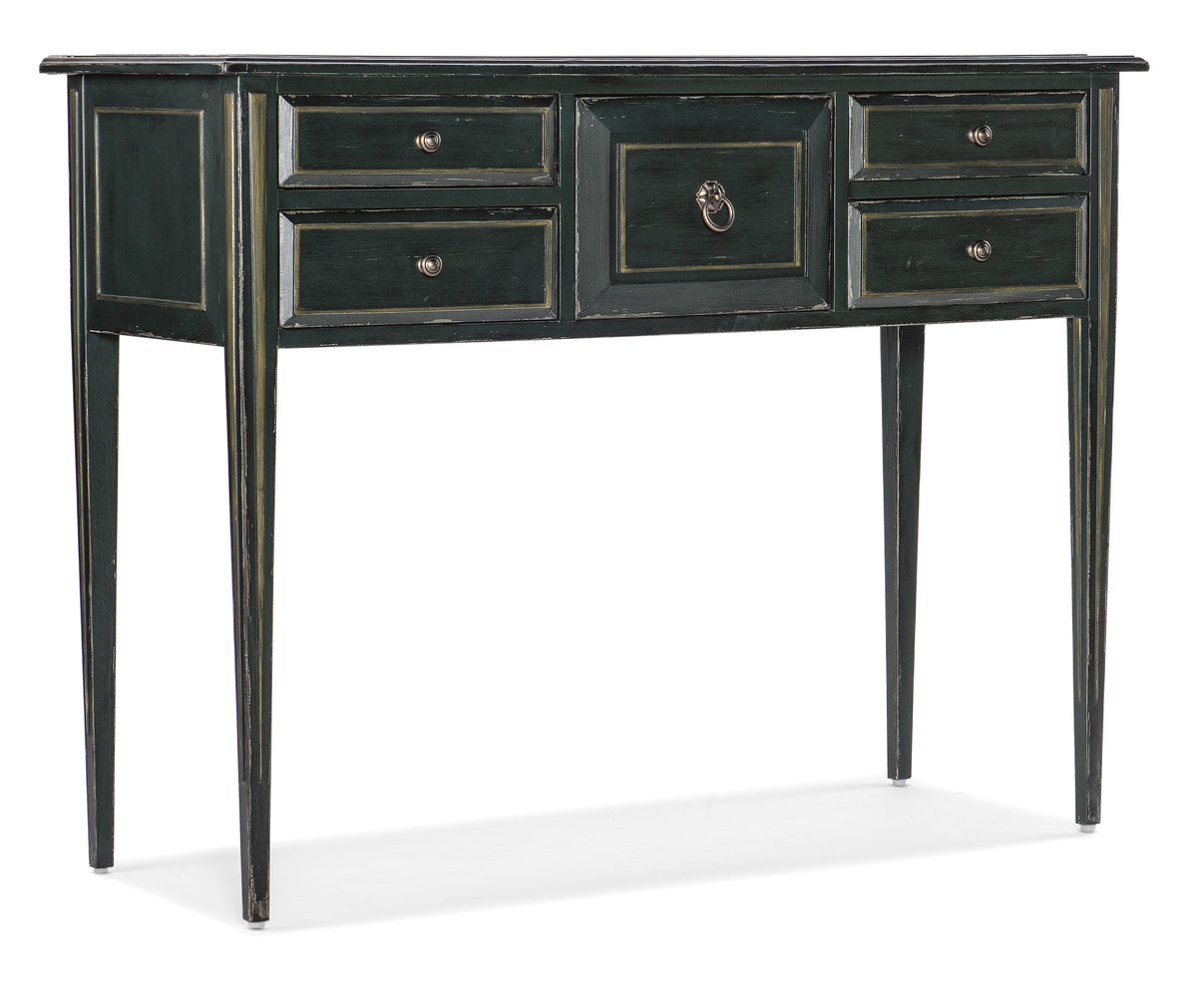 a black table with drawers