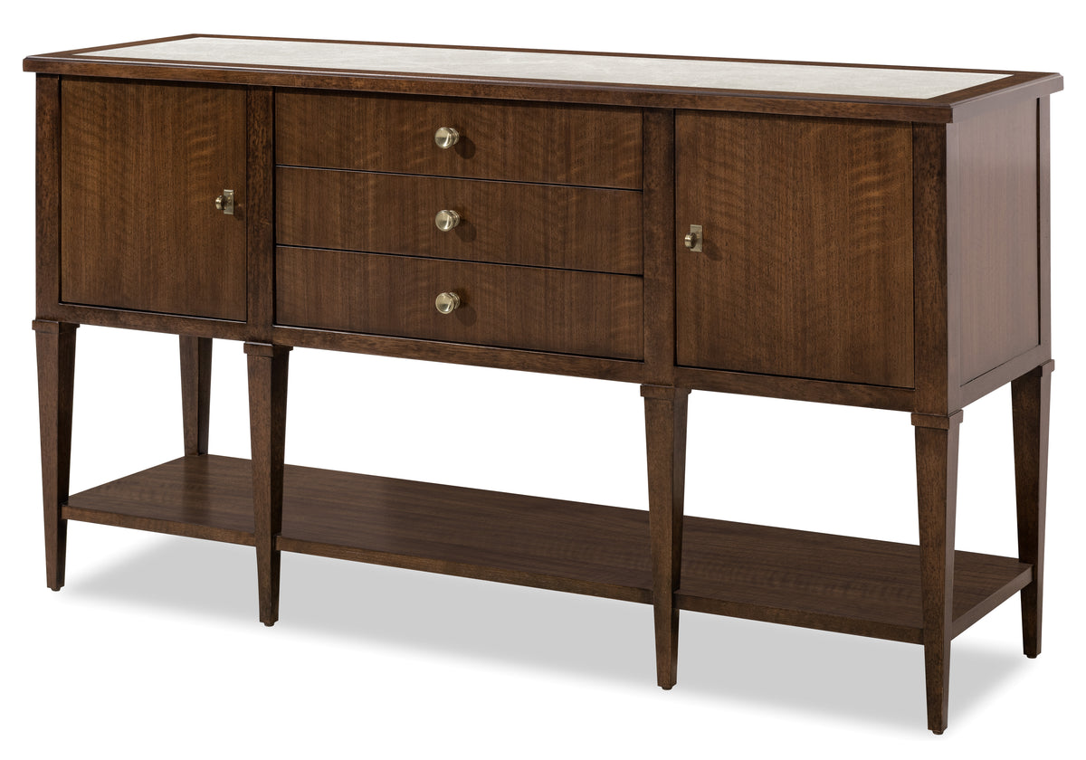 a brown wooden cabinet with drawers