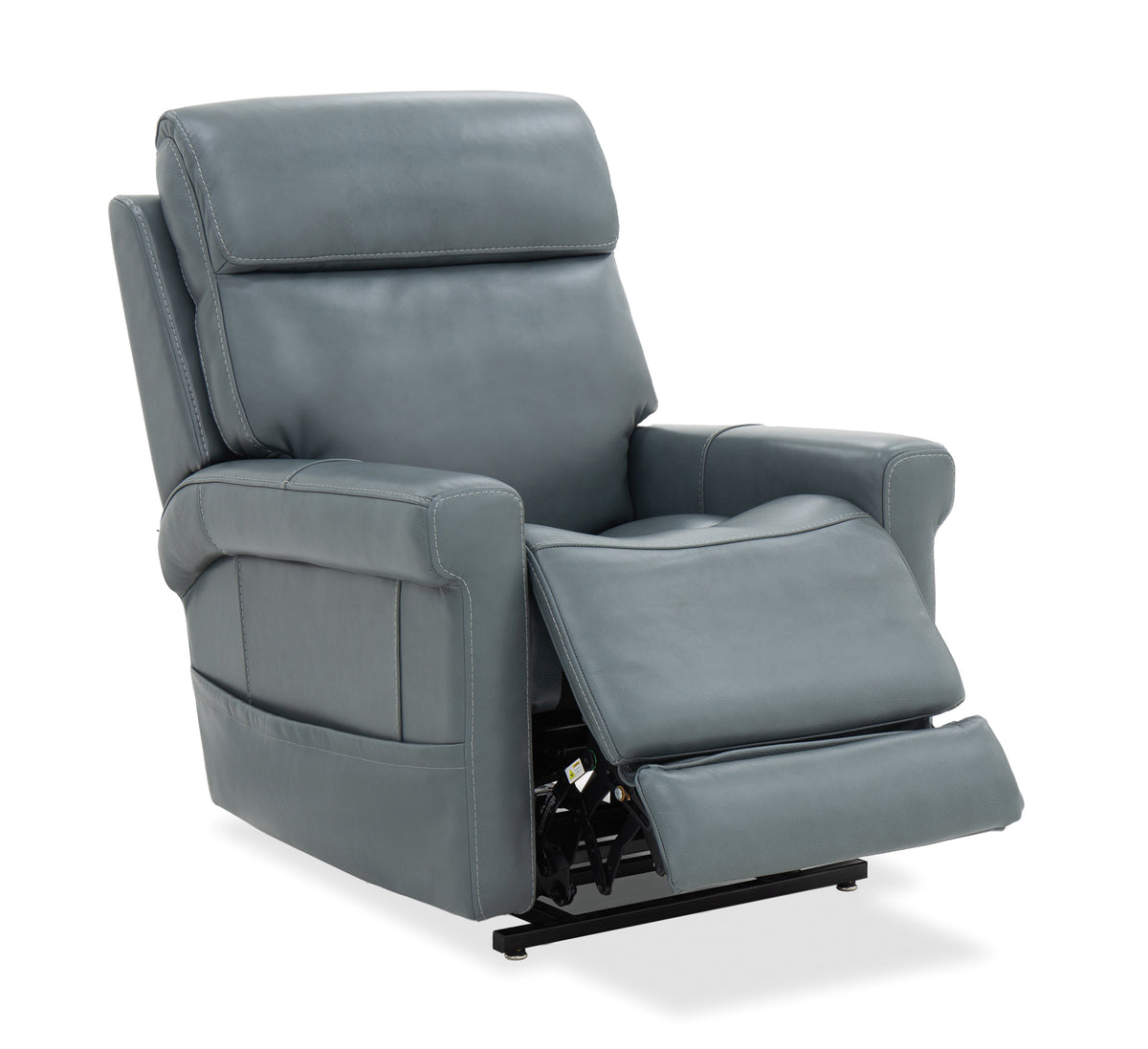 a grey recliner with a white background