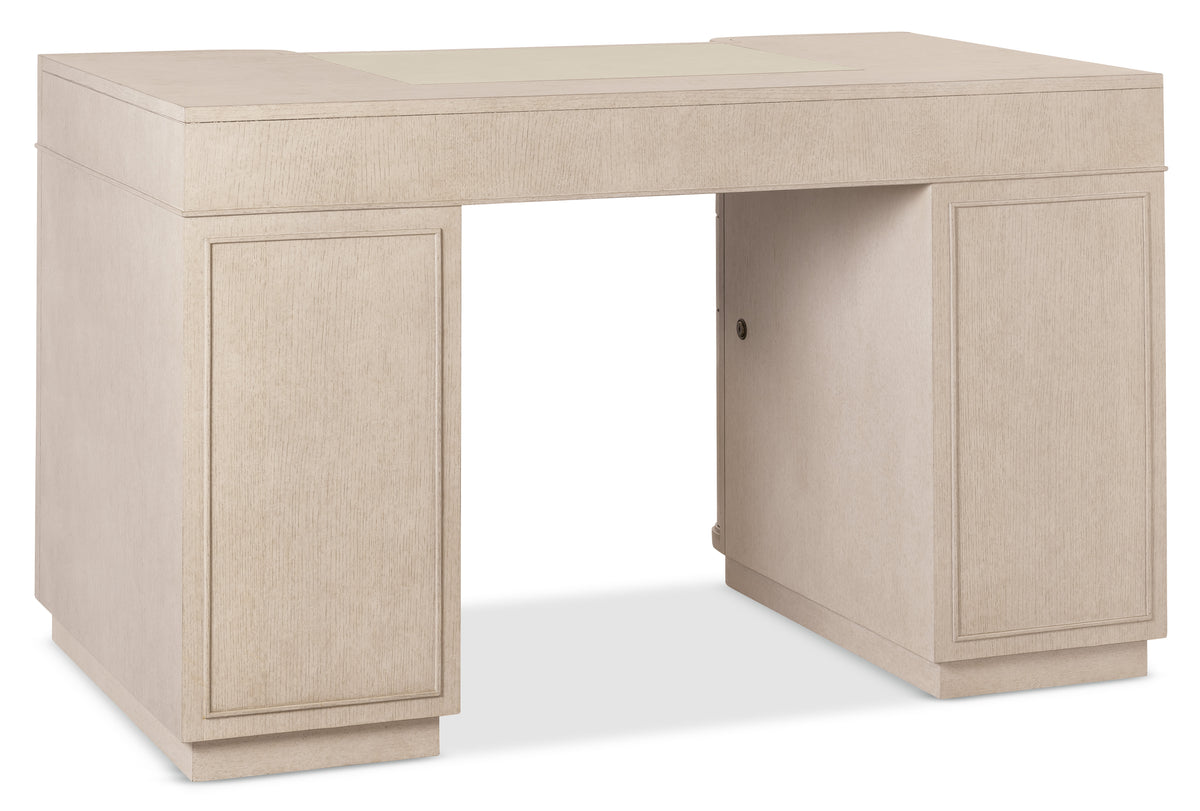 a white desk with two doors