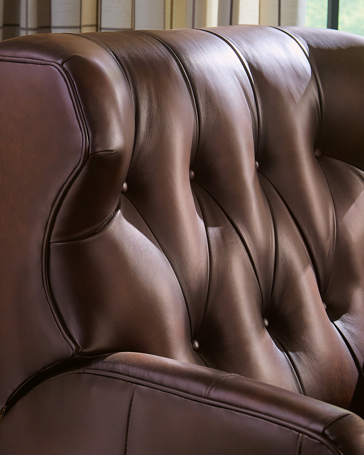a close up of a leather chair