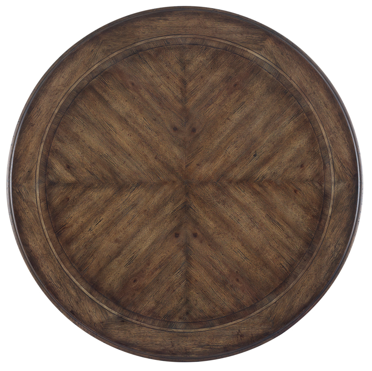 a circular wood table with a cross pattern