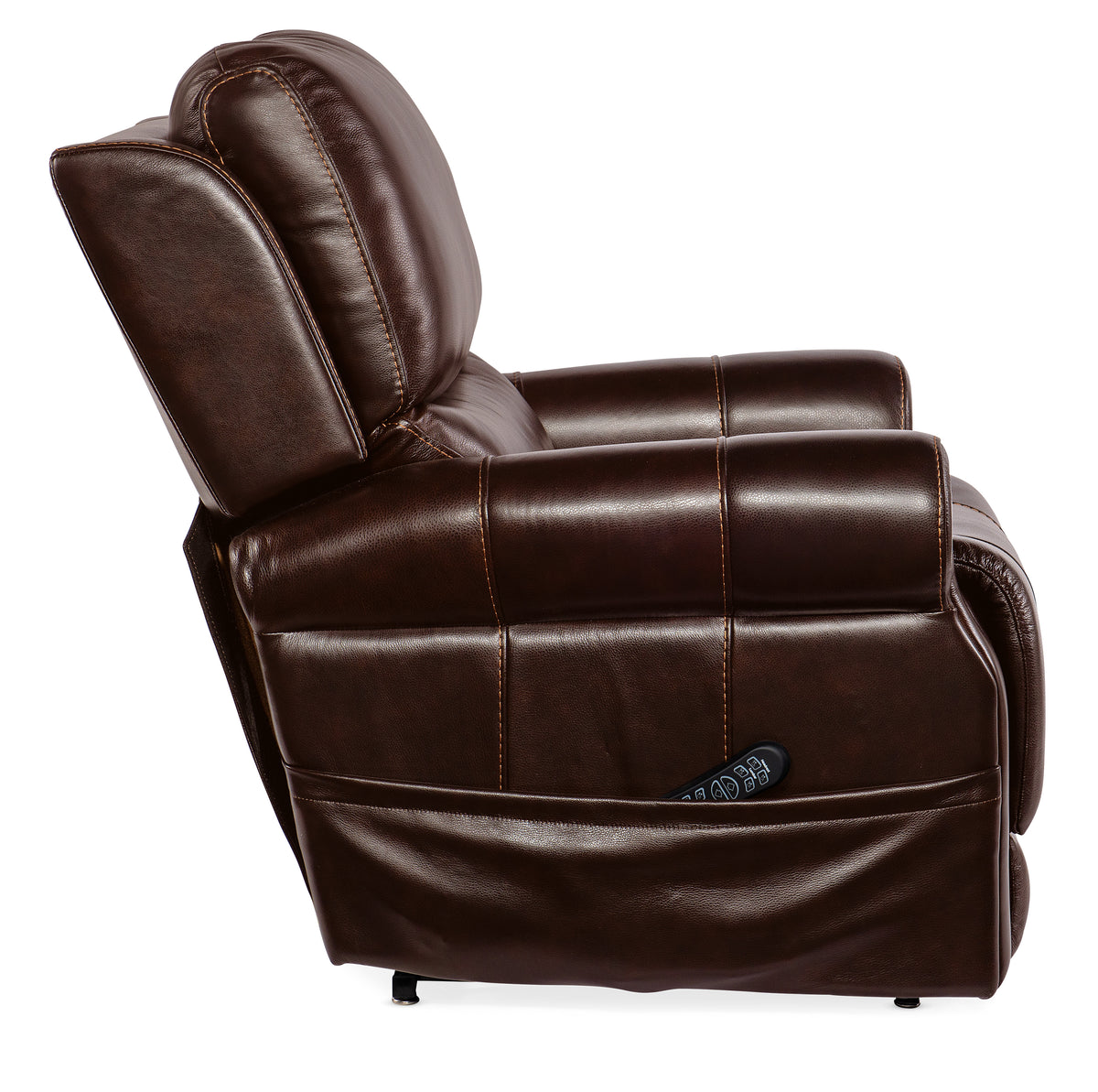 a brown leather recliner chair