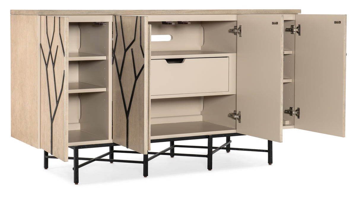 a white cabinet with open doors