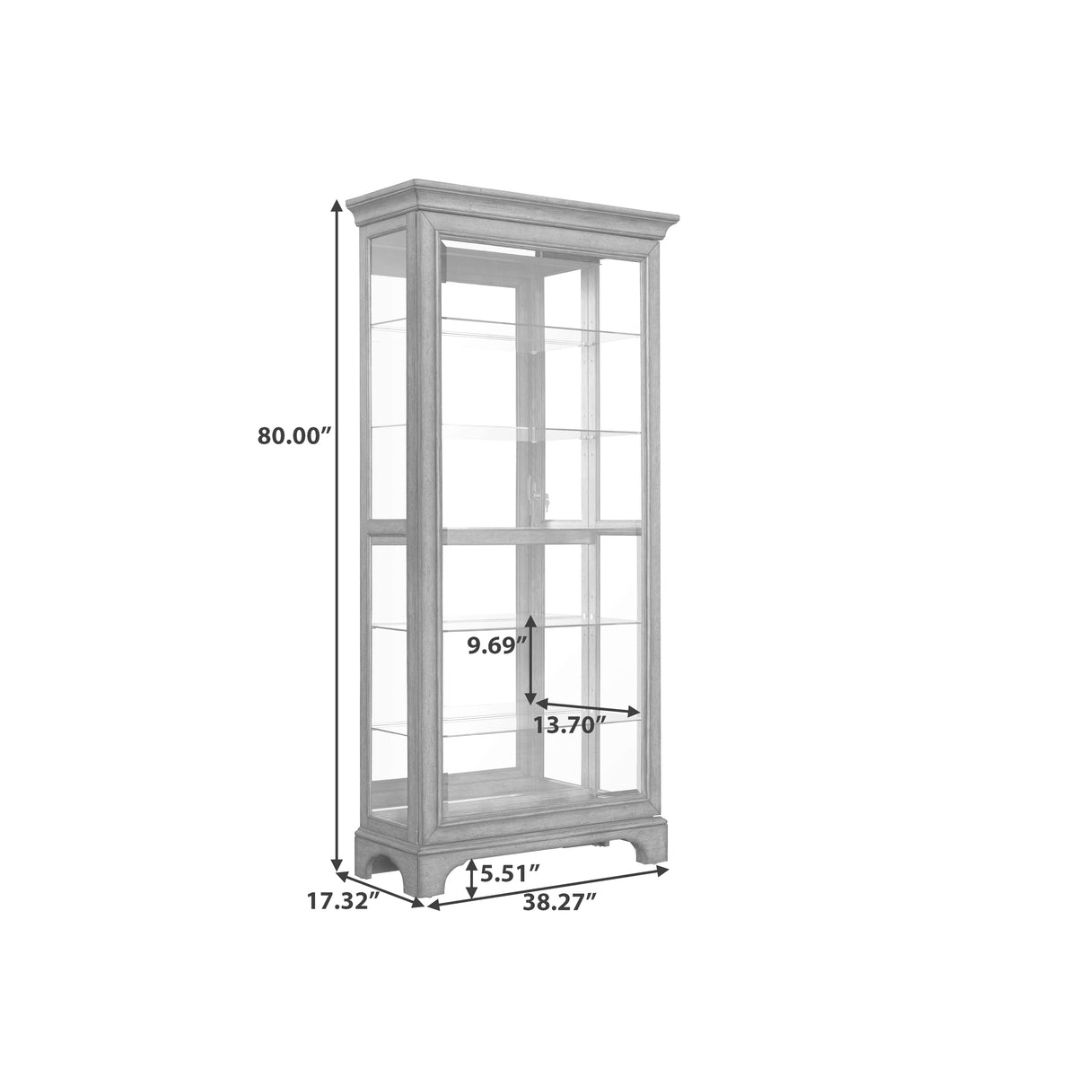 a tall glass cabinet with glass doors