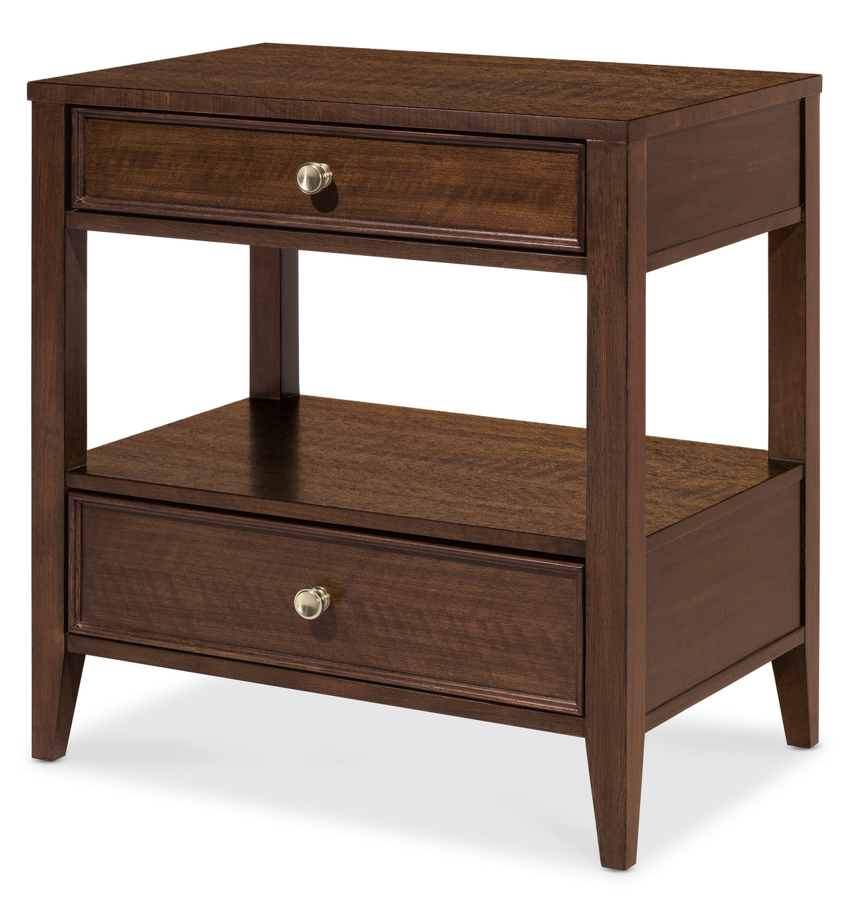 a brown nightstand with two drawers
