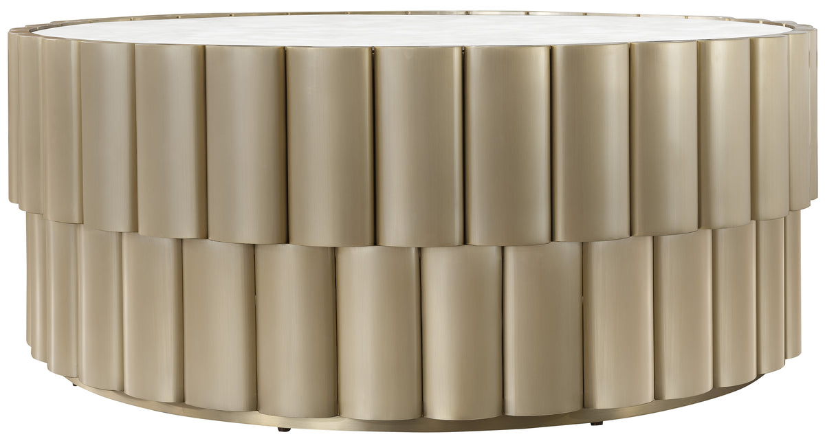 a circular table with many cylindrical objects