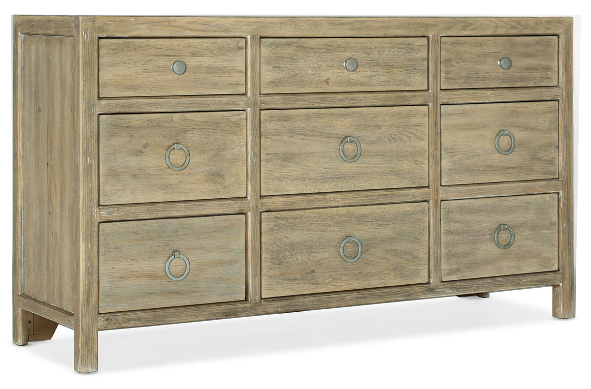 a wooden dresser with drawers
