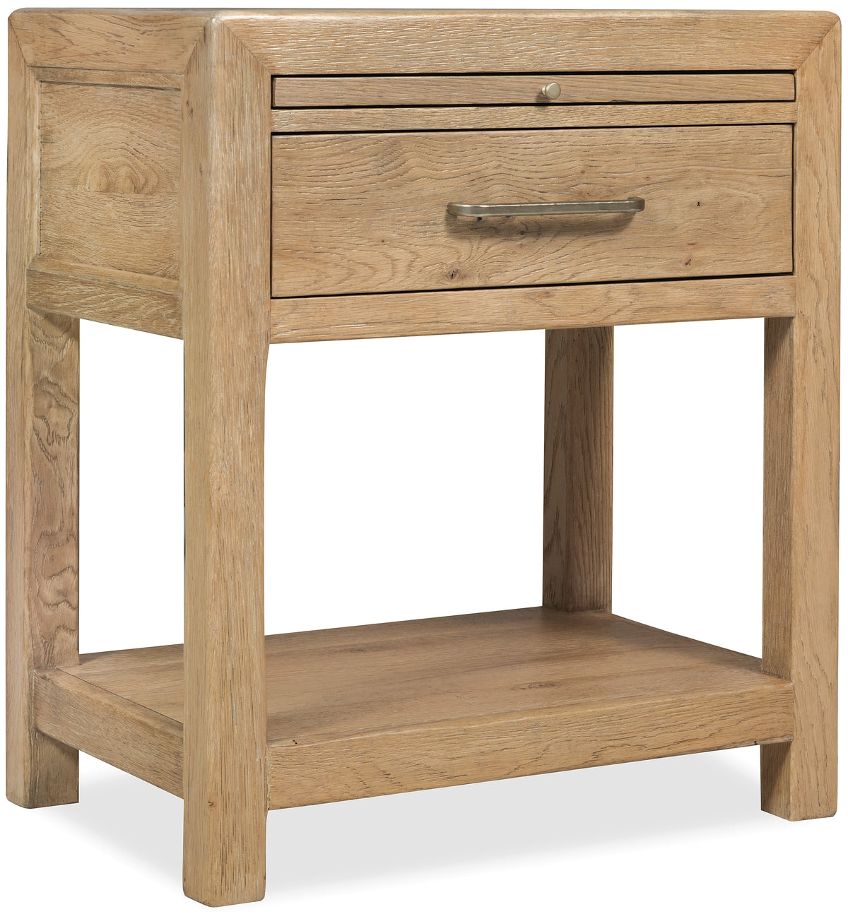 a wooden nightstand with a drawer