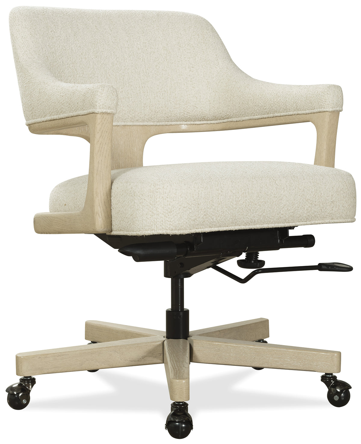 a white office chair with wheels