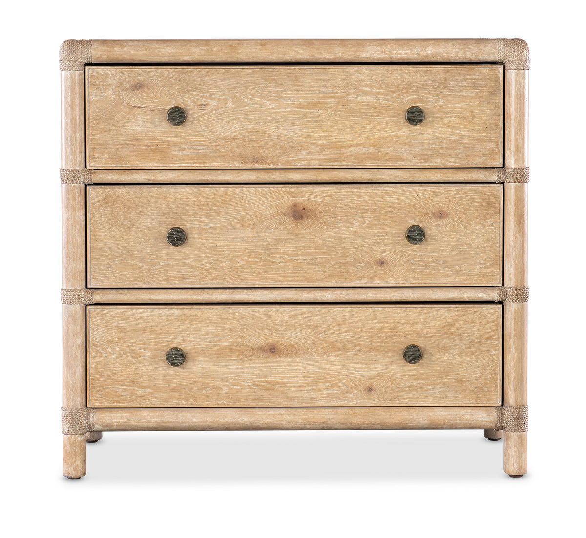 a wooden dresser with three drawers