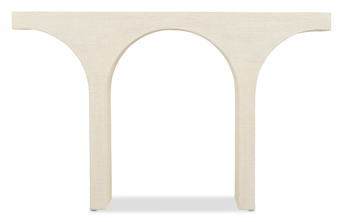 a white table with a arch