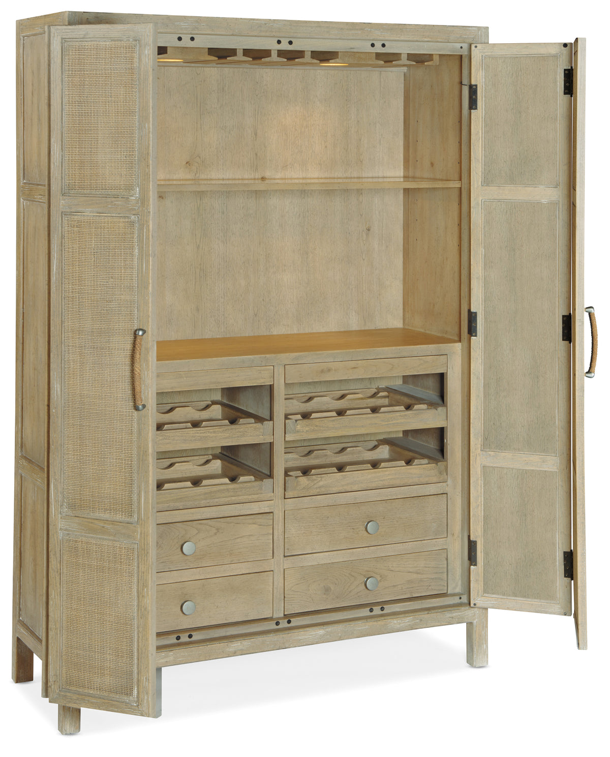 a wooden cabinet with shelves