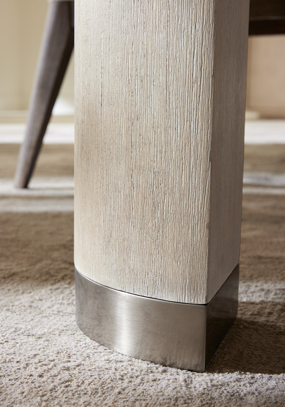 a close up of a wood leg