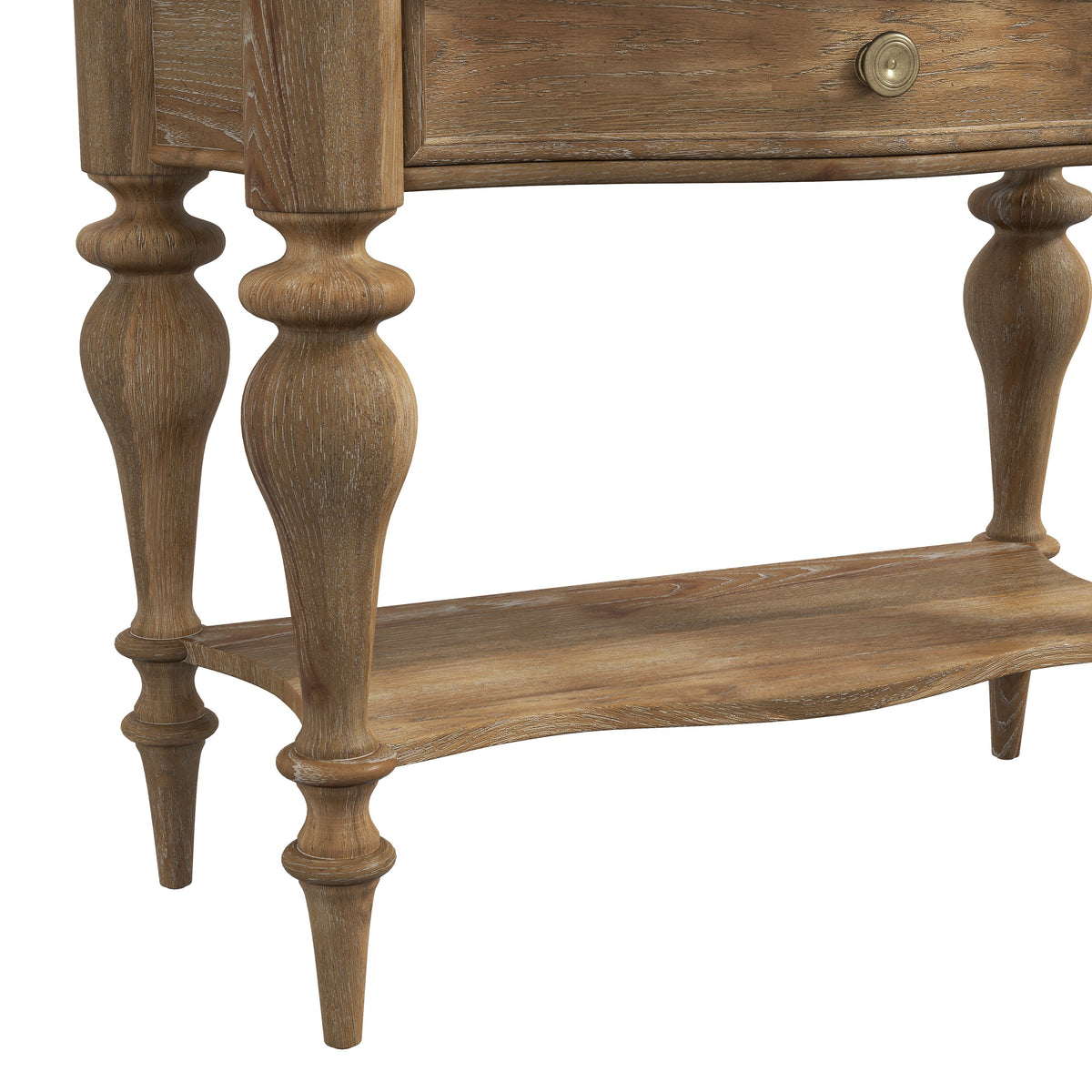 a wooden table with a drawer